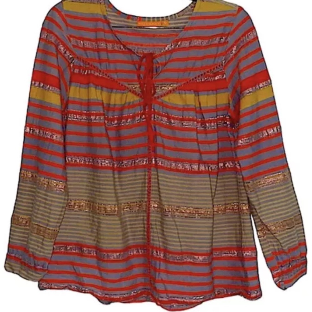 Oliphant Striped Multi-Color Peasant Blouse